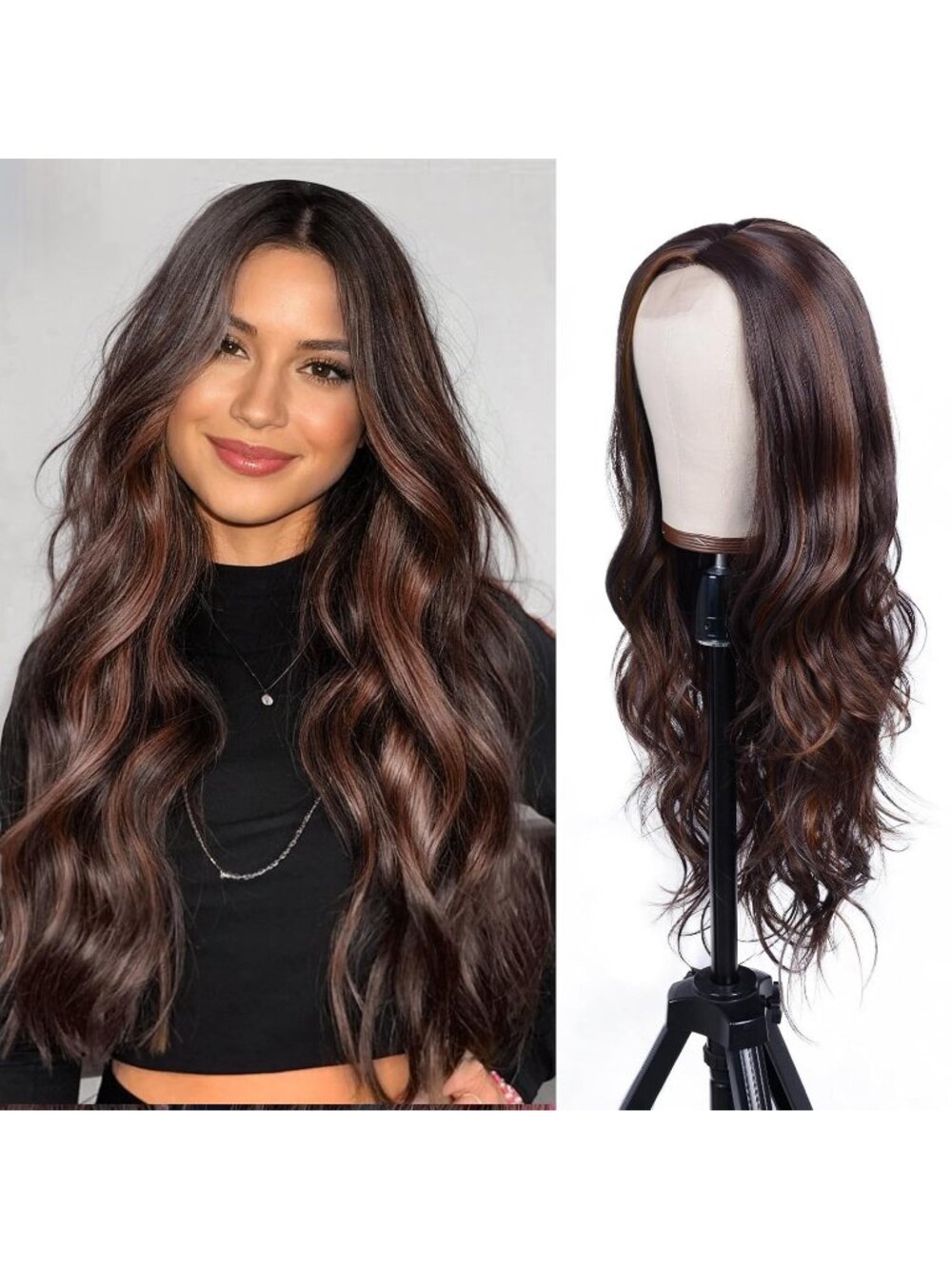 Women's Dark Brown Synthetic Hair Dirty Blonde Heat Resistant Long Wavy Wig